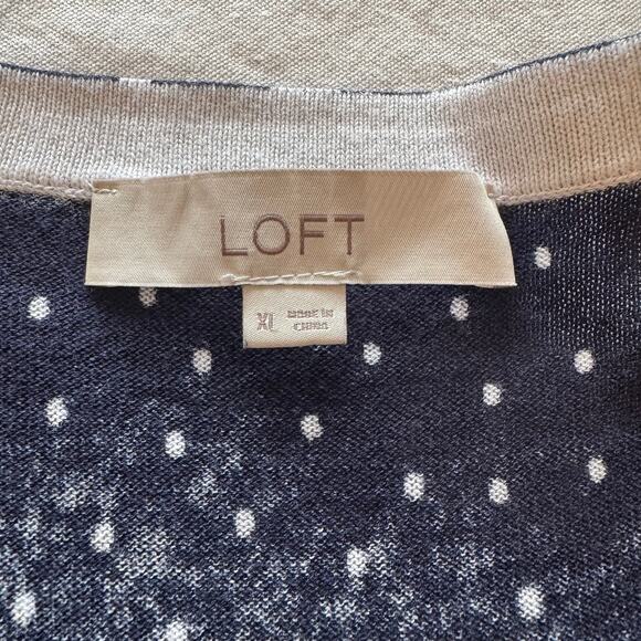 LOFT Women XL Cardigan Sweater Navy Blue White Polka Dot 3/4 Sleeve Preppy‎ Work - Picture 4 of 11